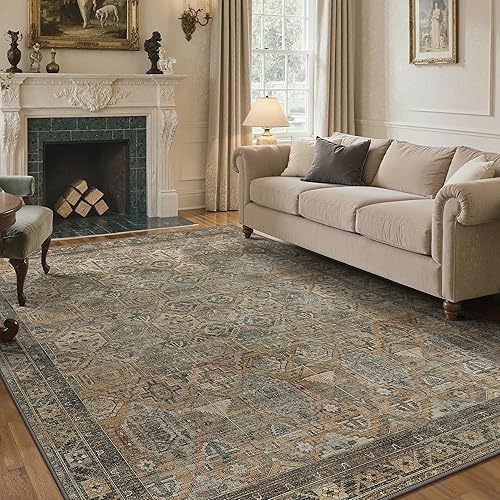 Miniatura 10 de GENIMO Alfombras de área de 4 x 6 pies para sala de estar, lavable a máquina, antideslizantes, vintage retro, alfombra ligera con estampado de