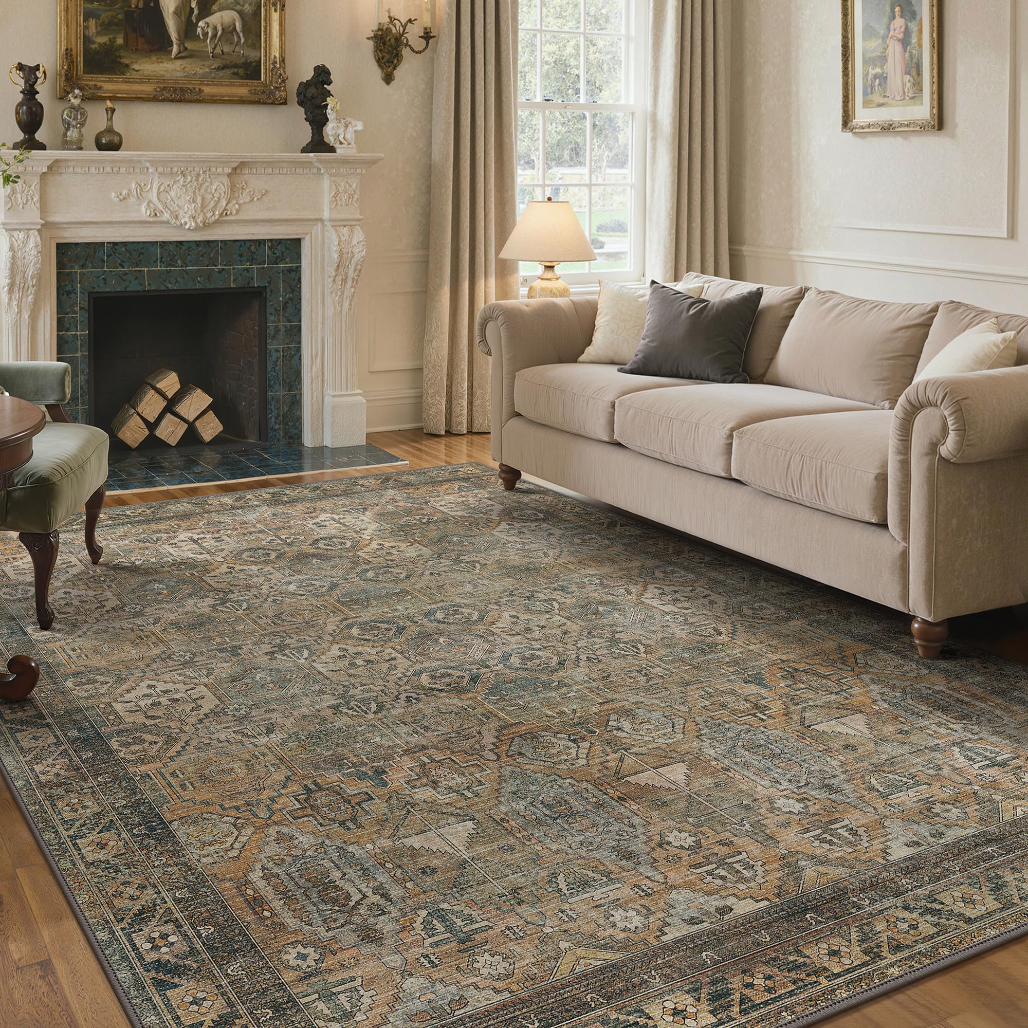 GENIMO Area Rugs 8x10 for Living Room, Non-Slip Machine Washable Rug for Hallway Kitchen, Low Pile Print Rug for Bedroom Dining Room Home Office