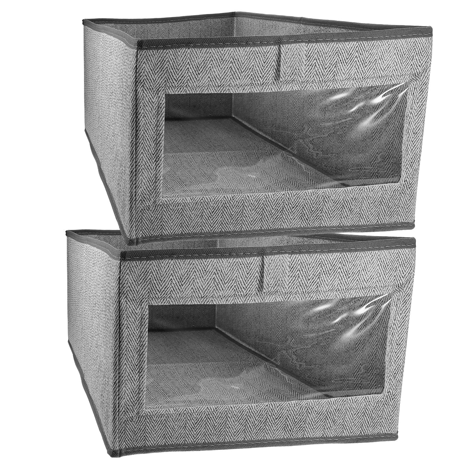 OUNONA Set 2 Contenitori Pieghevoli con Finestra Trasparente e Manico Non Tessuto Organizer per Vestiti e Biancheria per Armadio per Scaffali e Guardaroba