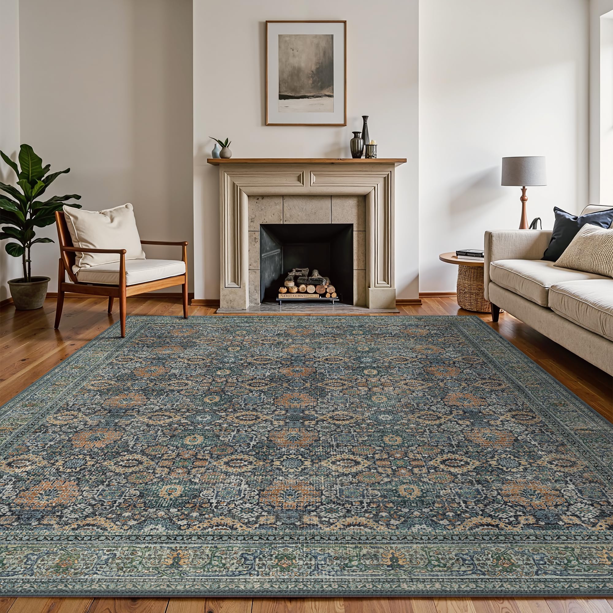 BESBLEE 8X10 Area Rugs Machine Washable Rugs for Living Room, Vintage Boho Large Rugs for Bedroom Dining Room, Non Slip Indoor Soft Distressed