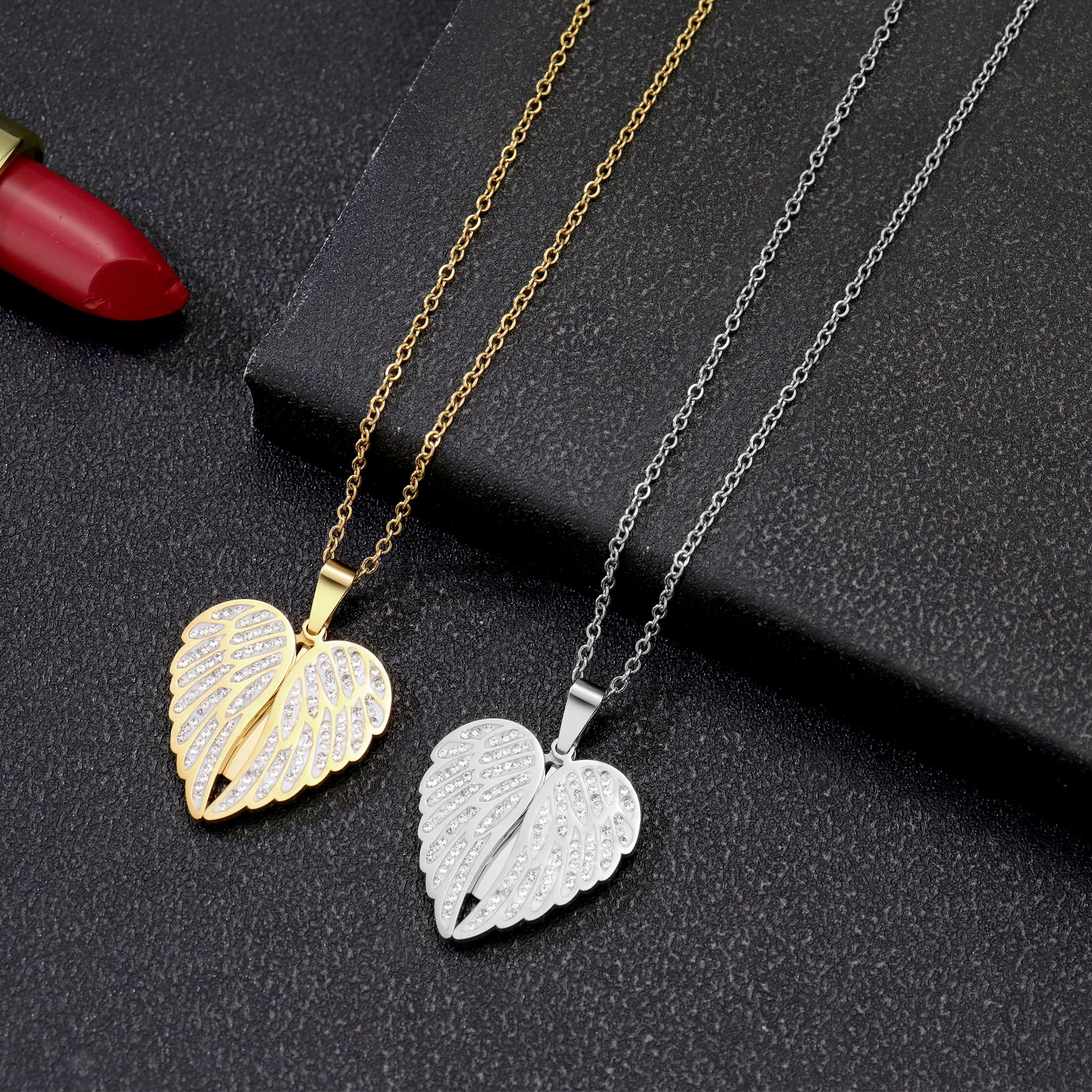 Personalizado alas de ángel collar personalizado grabado nombre collar corazón relicario parejas joyería conmemorativa regalo para mujeres hombres