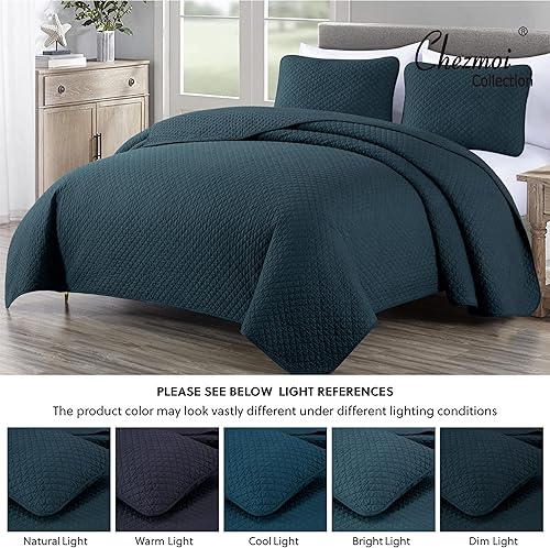 Miniatura 5 de Chezmoi Collection Avon - Juego de edredón de 3 piezas, color azul oscuro, tamaño Queen, suave lavado, 100% algodón, acolchado con puntada de