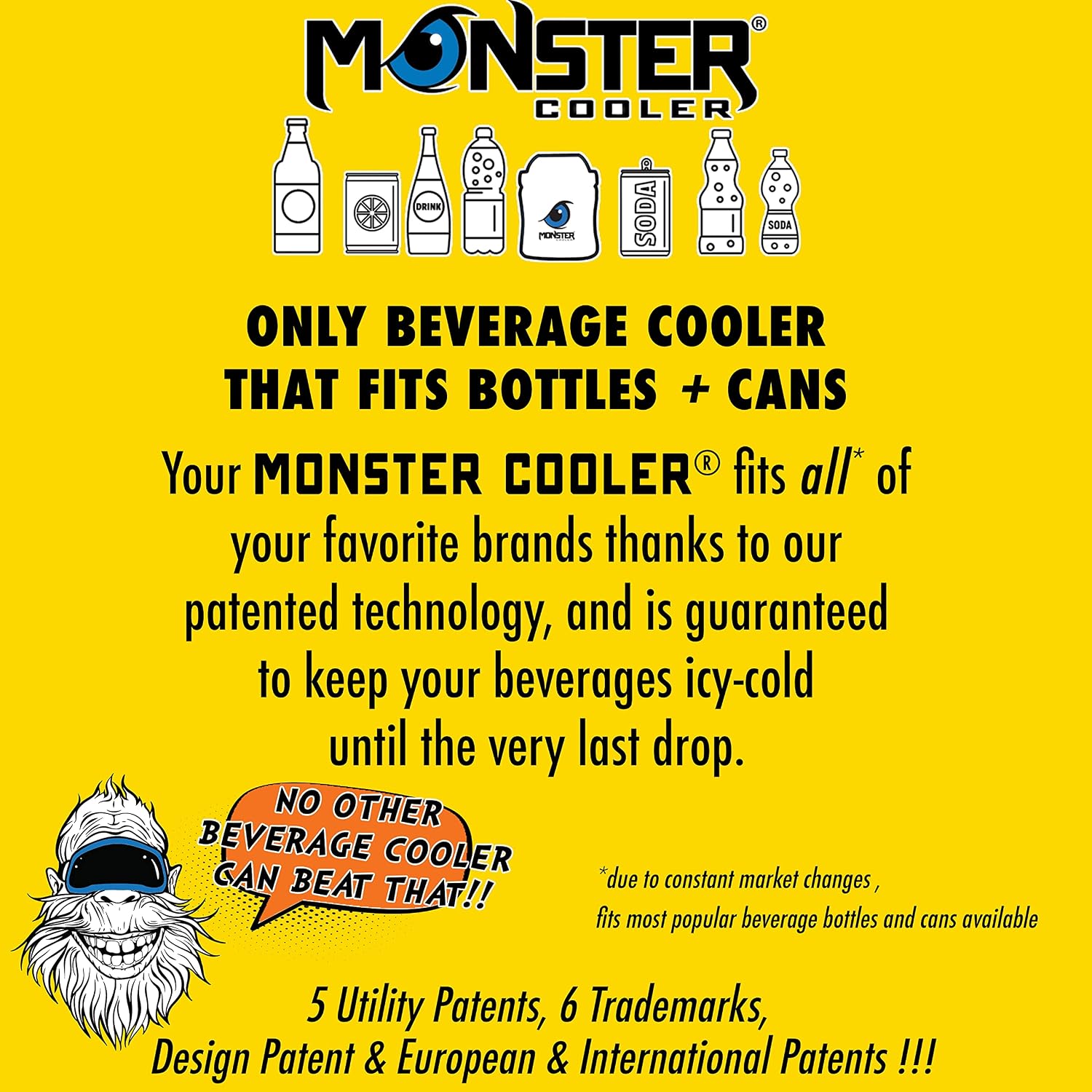 MONSTER COOLER 3-in-1 ONLY Adjustable Can/Bottle Cooler | ONLY Lightweight Indestructible Beverage Cooler | Fits most Bottle Shapes and Sizes | for Hard Seltzer, Beer, Soda (Red, Single)