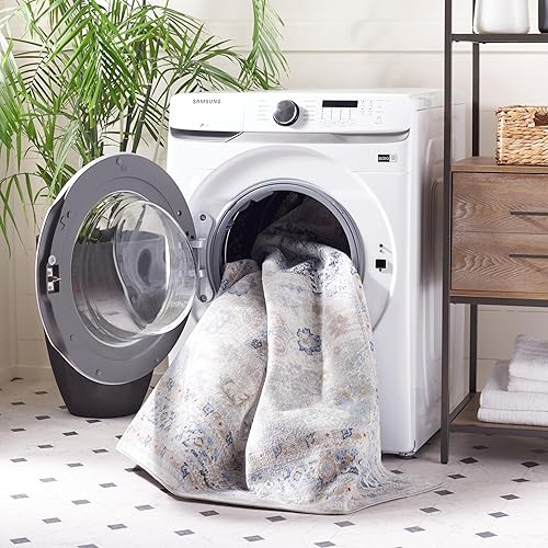 Miniatura 2 de Safavieh Bayside Collection - Alfombra para pasillo, 2.2 x 8 pies, color gris y azul, diseño Shabby chic, no desprende pelusa y de fácil cuidado,