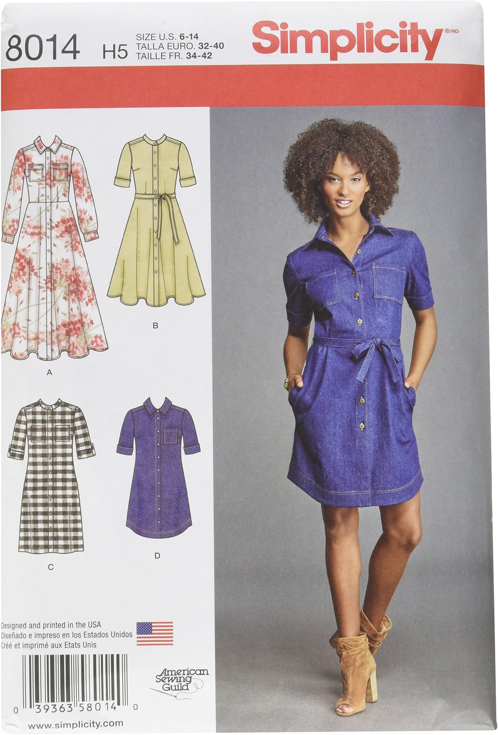 Sewing Pattern 8014H5 Misses' Shirt Dress, Paper, White, H5 (6-8-10-12-14)