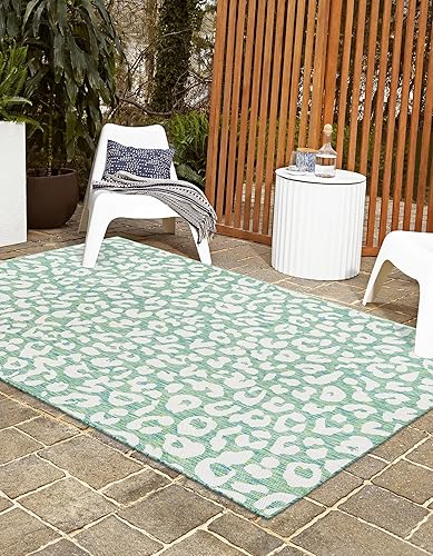 Miniatura 2 de Rugs.com Outdoor Safari Collection Alfombra  5 pies 3 pulgadas x 7 pies 10 pulgadas alfombra de tejido plano azul verde perfecto para dormitorios,