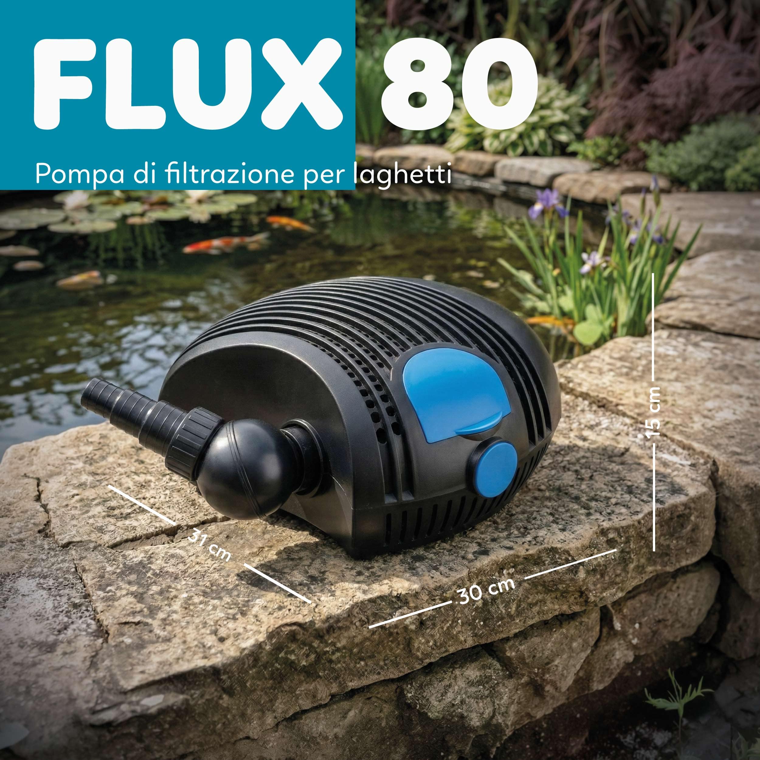 AQPOND Flux Pumpe für Teich und Gartenbrunnen – Tauchpumpe mit hoher Durchflussmenge für Wasserfälle, Bachläufe und Teichfilter – kompaktes Design mit 10 m langem Kabel, 8000 l/h