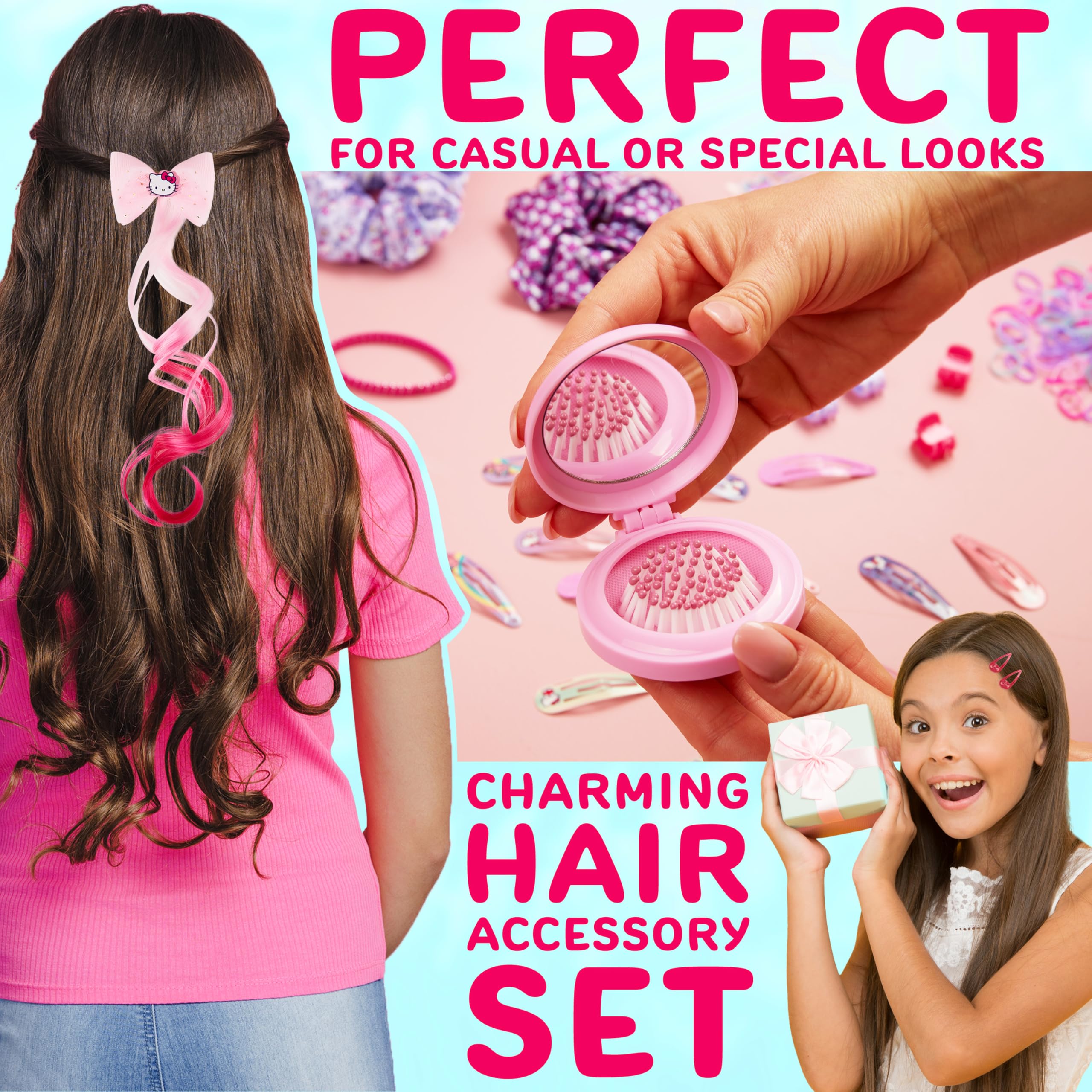 Get Trend Hello Kitty Sanrio Girls Hair Accessories & Backpack, Hair Clips Stickers Hair Brush Hair Bands - Image 3