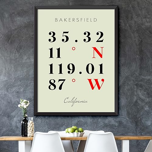 Miniatura 5 de Mapa de Bakersfield, California, Coordenadas Multilíneas de Colores (18x24)