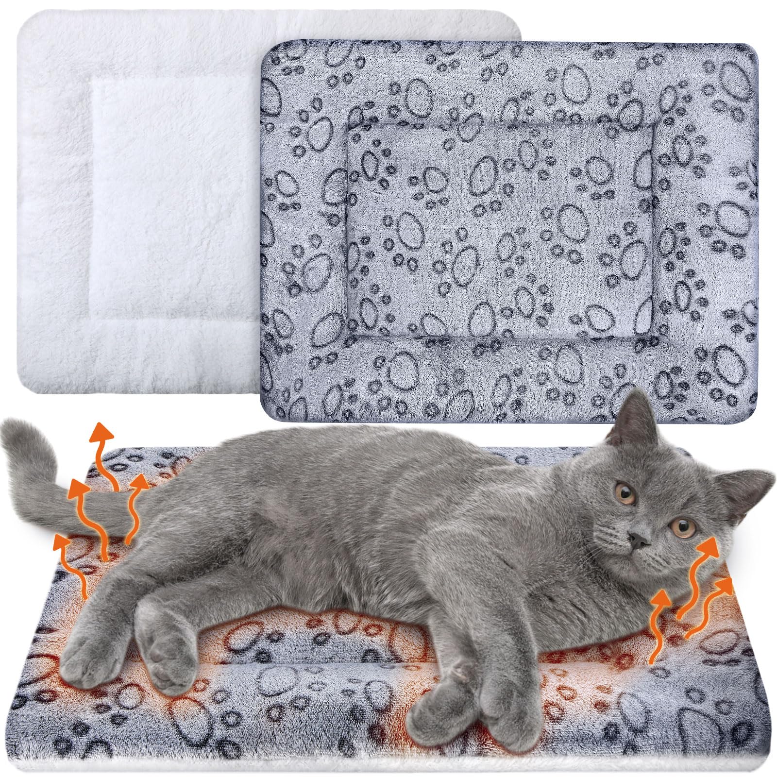 2 Pack Self Warming Cat Dog Bed Pad, Grey, 21" X 14", Dog Paw — image 1