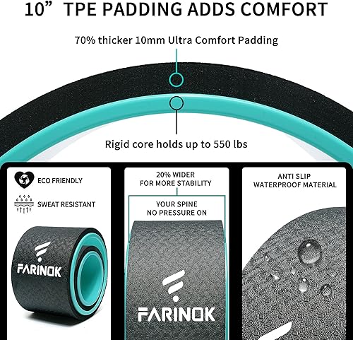 Miniatura 2 de Juego de 2 ruedas de yoga, ruedas traseras mejoradas de 0.394 pulgadas de grosor para aliviar el dolor y estirar, rodillo de espalda más fuerte para