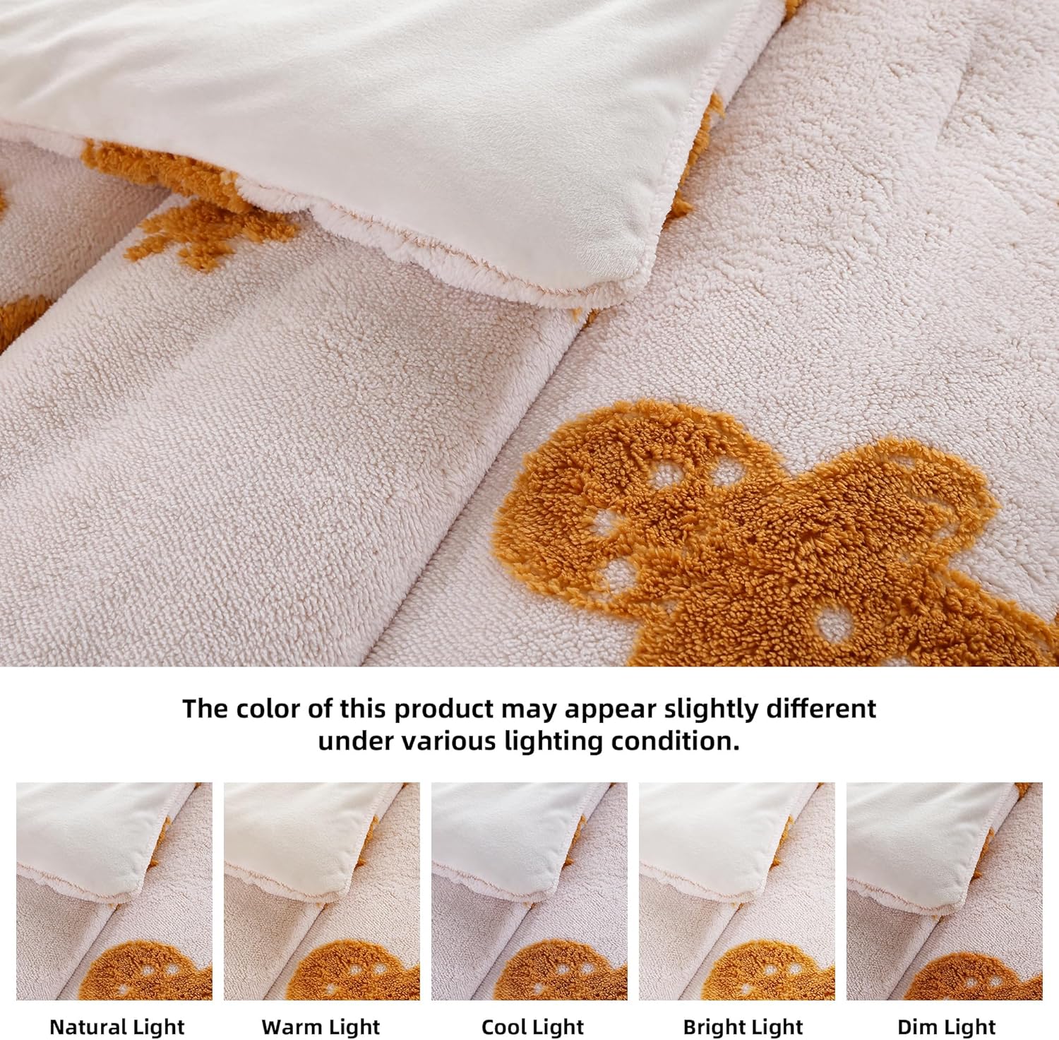 JANZAA Christmas Full Size Comforter Sets, White Fleece Comforter with Gingerbread Pattern Soft Cozy Bedding Set Fluffy Comforter Set 1 Full Comforter(79"*90") and 2 Pillowcases(20"*26")