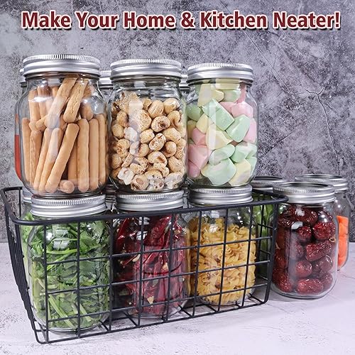 Miniatura 7 de Tarros Mason de 16 onzas con tapas herméticas y bandas, paquete de 15 frascos de boca regular, tarros de vidrio transparente para enlatar, decapado,