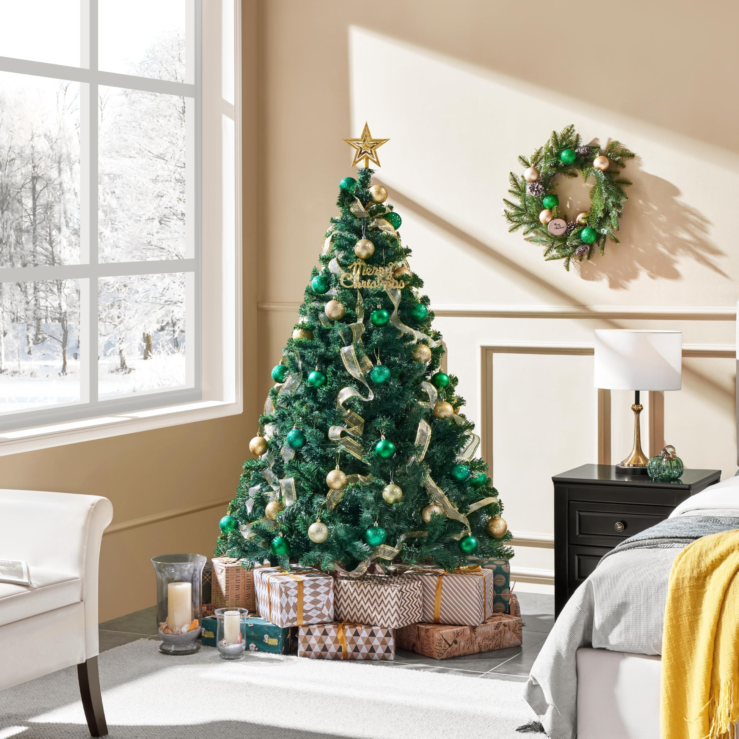 Yaheetech 183cm Künstlicher Weihnachtsbaum Tannenbaum mit 598 Spitzen & Faltbarem Metallständer Christbaum Kunstbaum für Weihnachtsdekoration, Grün