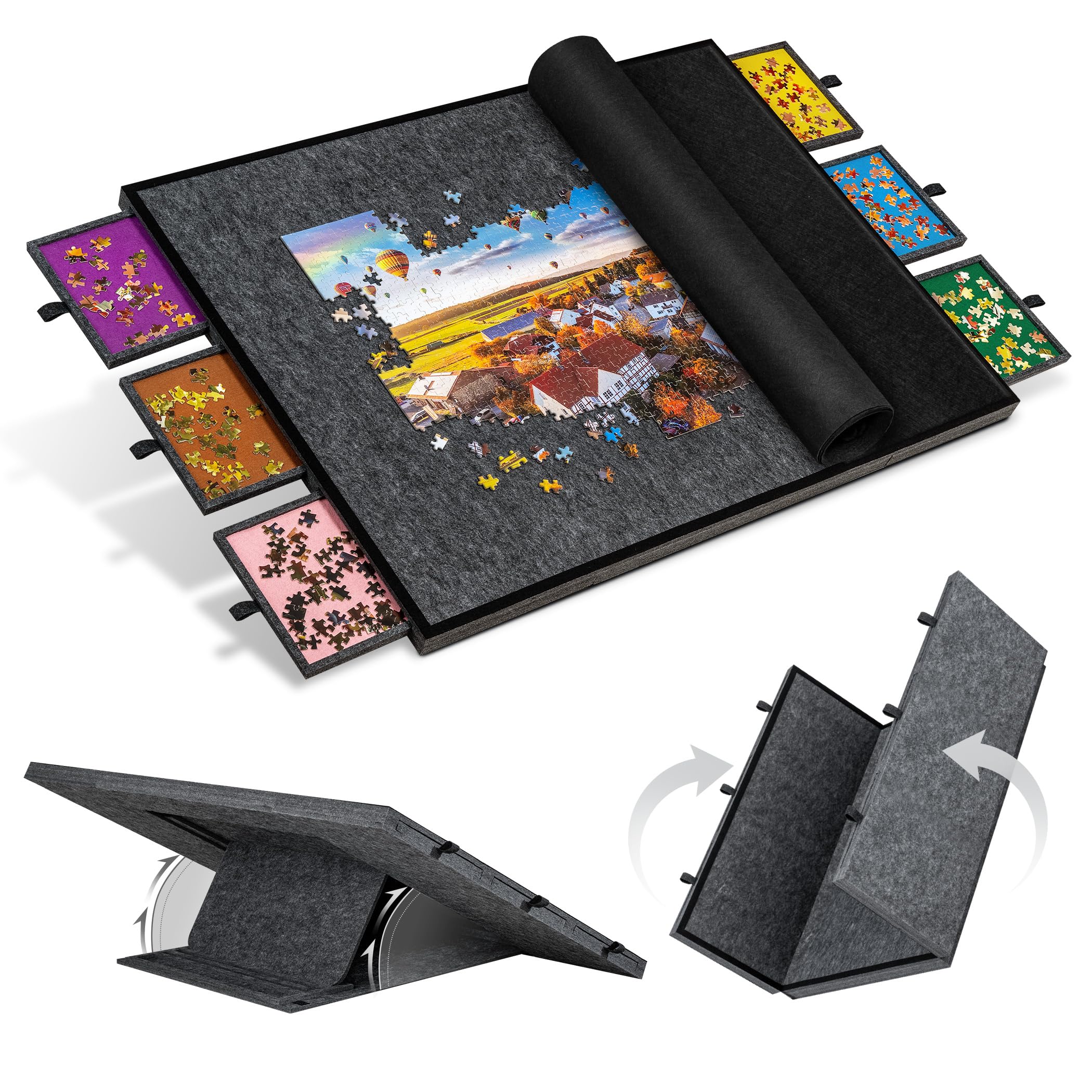 Becko US Tavola puzzle pieghevole e inclinabile da 2000 pezzi, con 6 cassetti e copertura, tavolo puzzle leggero e portatile con supporto integrato per la regolazione dell'angolo, per puzzle da 2000,