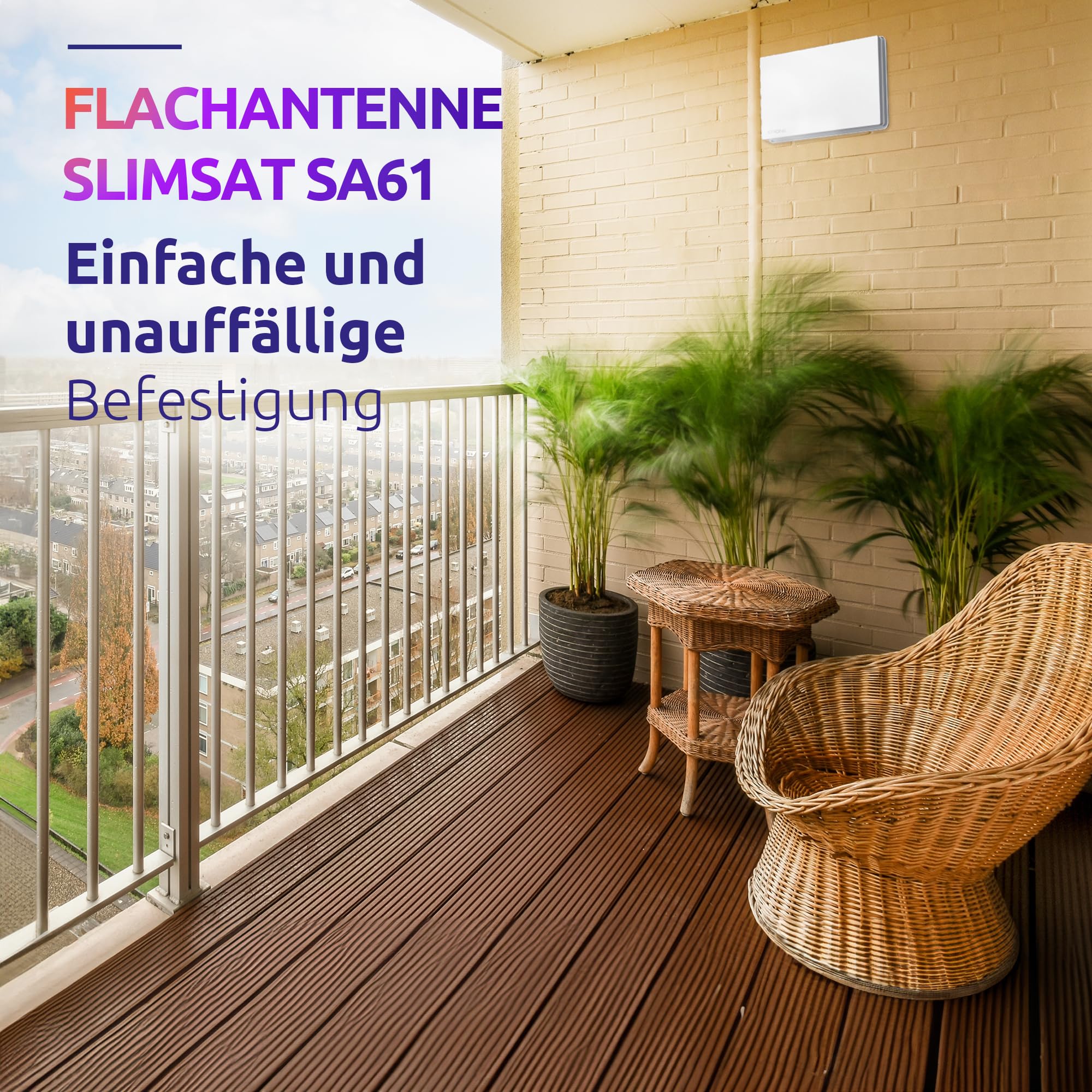STRONG SlimSat SA61 Kompakte Satellitenantenne Integriertes Single LNB Fensterhalterung weiß