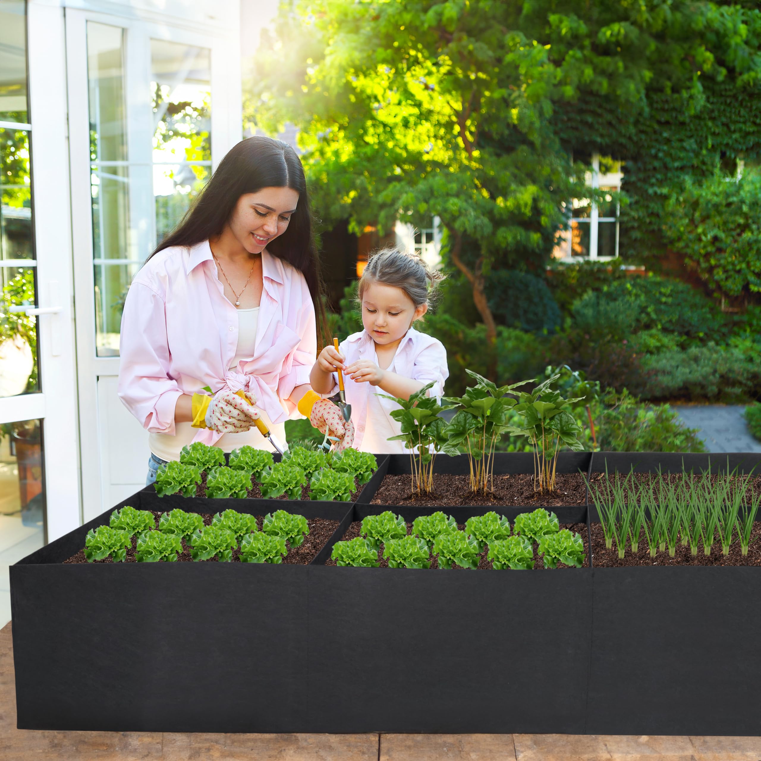 Winter Shore Cama Jardin Elevada de Tela Negra - Huerto Urbano Terraza Reutilizable de Fieltro para Jardinería Exterior, 8 Huecos para Cultivar Verduras, Hierbas, Flores - 182 x 91,5 x 30,5 cm, 480 l
