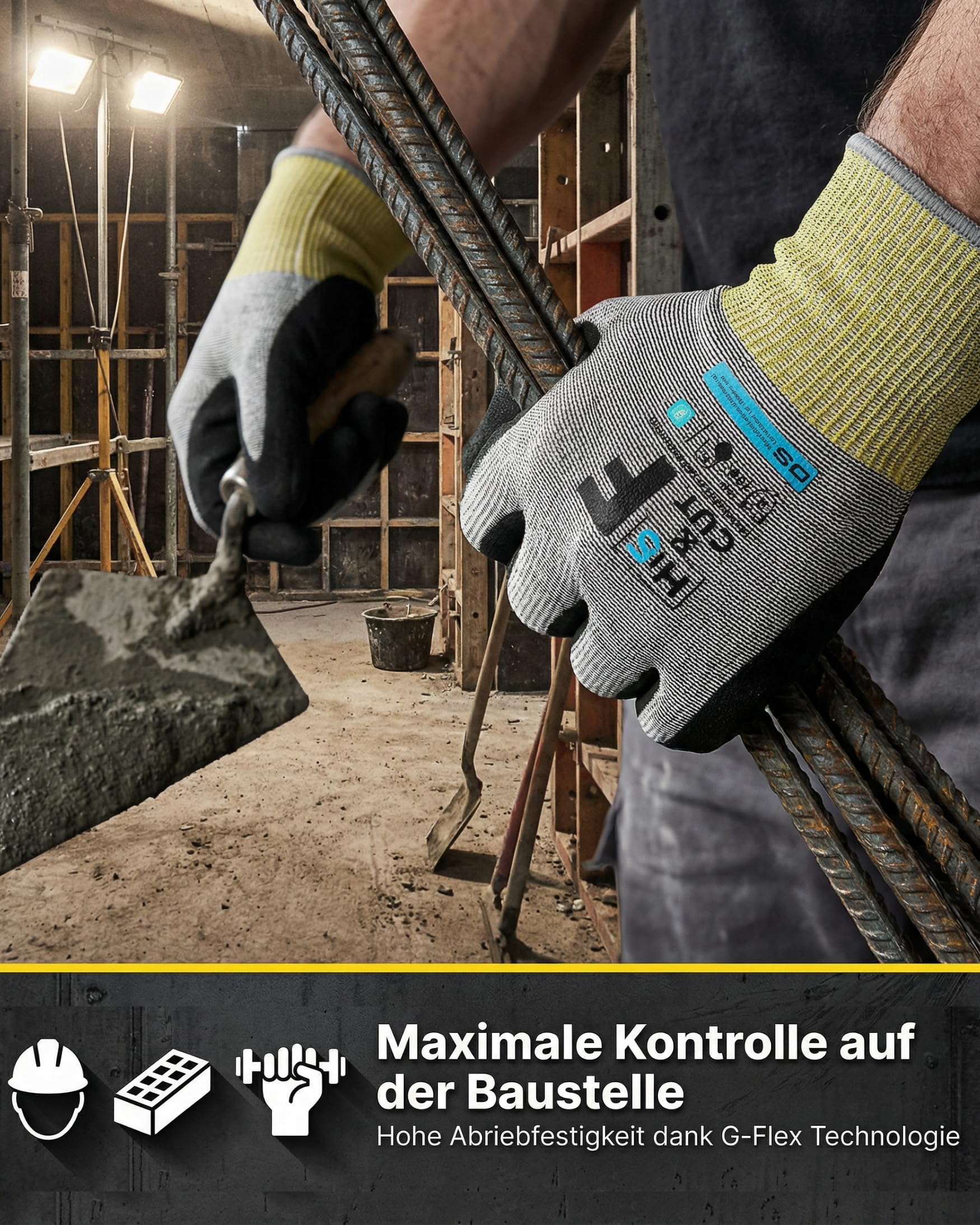 Hi5 DS SafetyWear X-Cut Schnittschutzhandschuhe 4X43F – 15G HPPE/Nylon/Spandex – Nitril-Mikroschaum-Beschichtung – Schnittschutz Level F – EN 388 – schwarz/gelb (L, 120, stück)