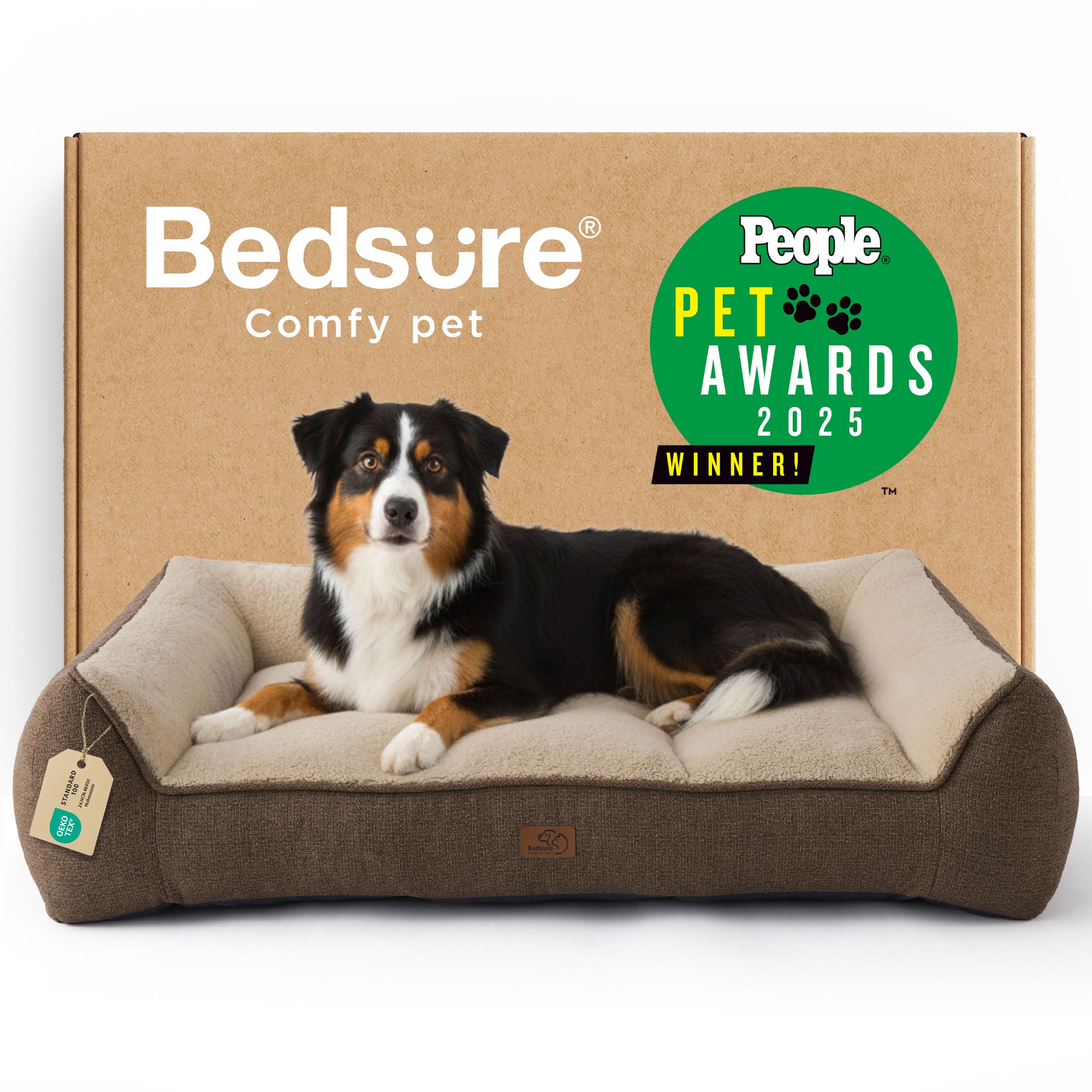 Bedsure SupportMax™ XL Pro Orthopedic Dog Beds Large Sized Dog - Extra Thick Supportive Dogs Couch with Waterproof Washable Cover, Extra Large Comfort Pet Sofa with Soft Sherpa & Nonskid Bottom, Brown