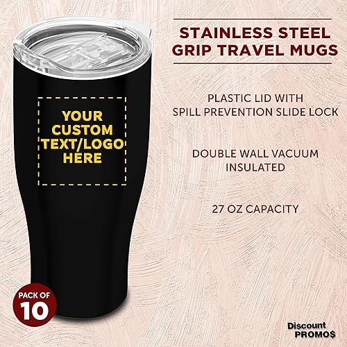Miniatura 90 de Tazas de viaje personalizadas de acero inoxidable de 27 onzas, juego de 10, paquete personalizado a granel, perfectas para café, refrescos, otras