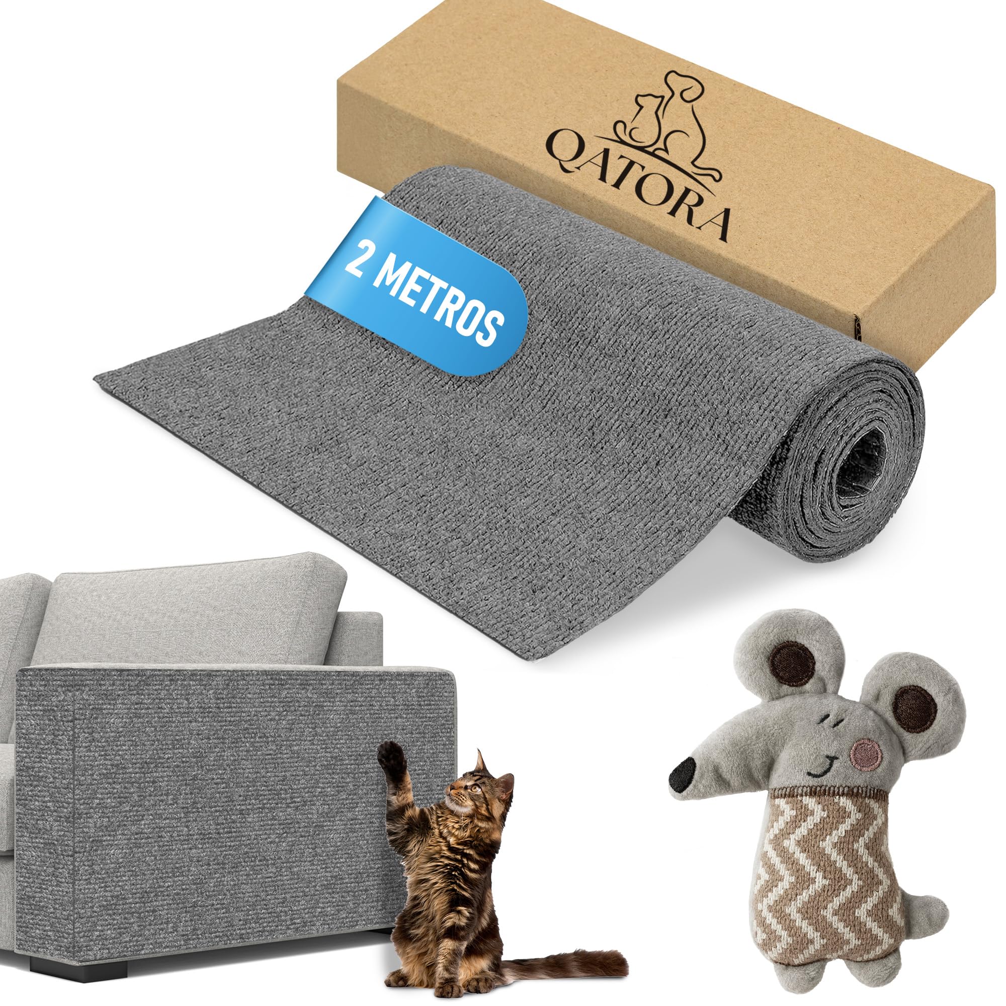 Alfombra Rascador para Gato con Peluche Estimulante - Protector Sofa Gatos Arañazo - Desestresante - Autoadhesivo - Resistente - Versatil - 40x200 cm (Gris Oscuro)