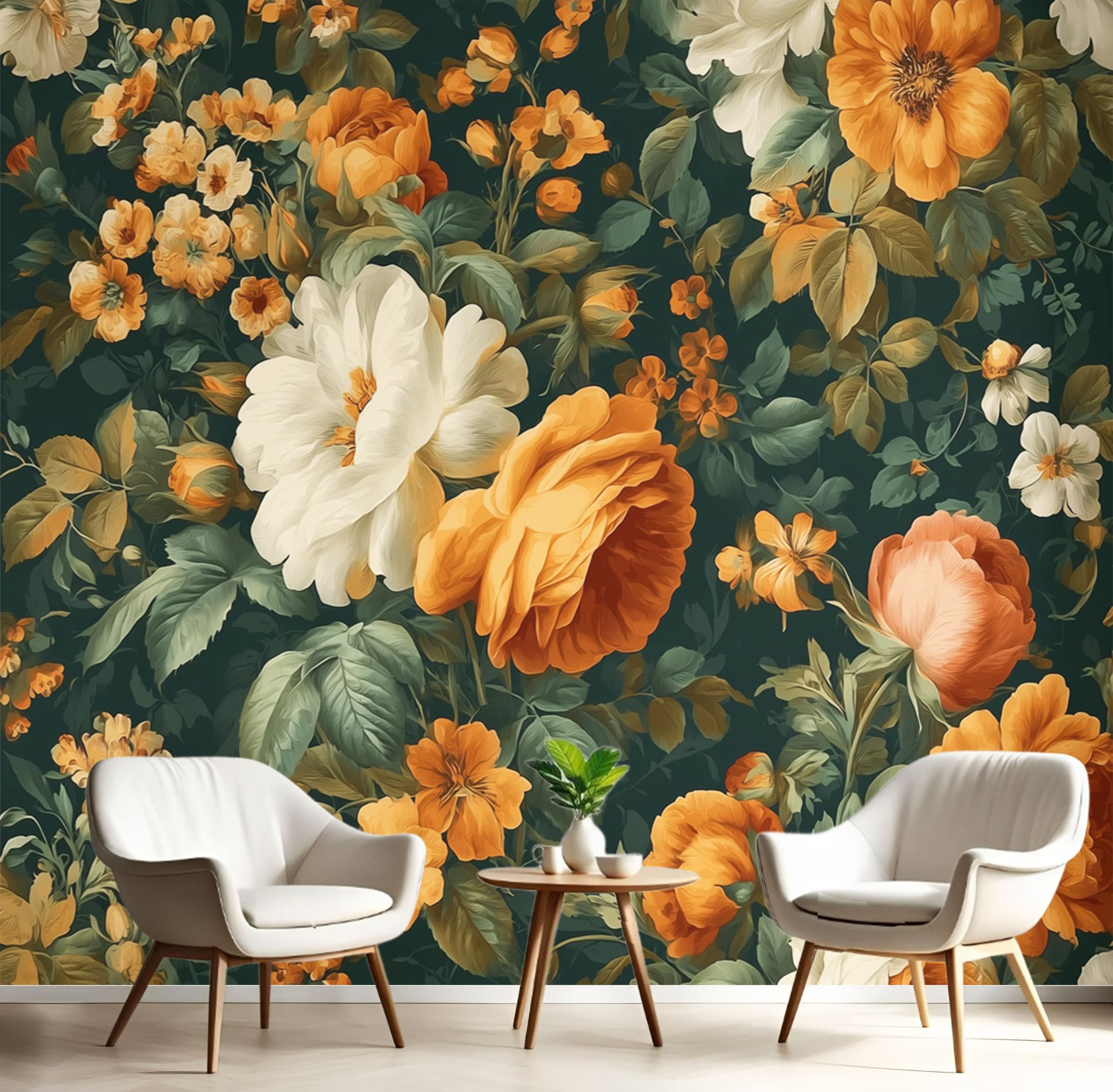 Papier peint vert foncé motif jardin vintage pour fond de canapé salon