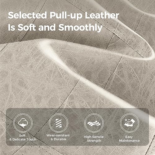 Miniatura 6 de MAISON ARTS Juego de 2 taburetes de bar de altura de mostrador para encimera de cocina, patas de madera maciza con asiento acolchado de piel