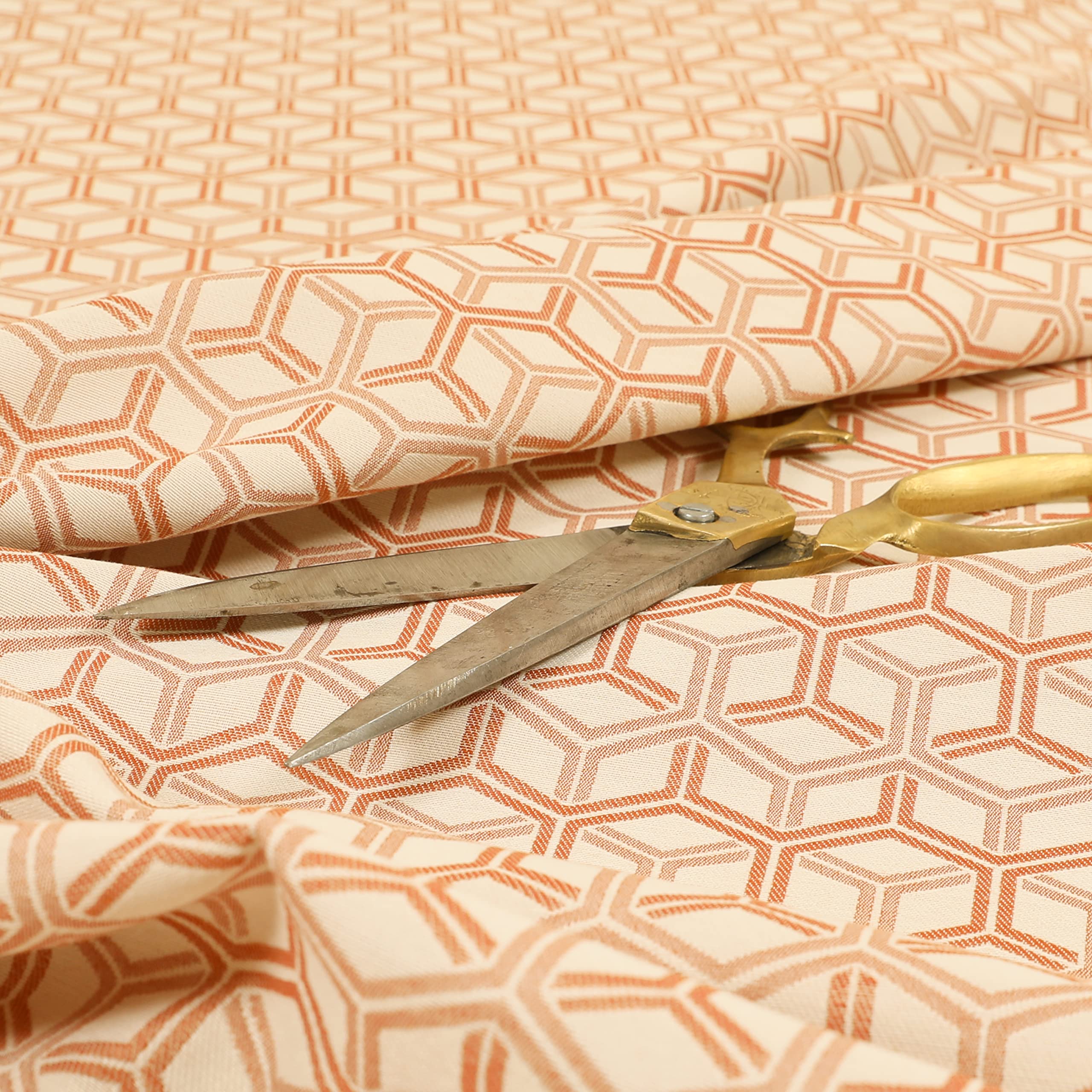 Redbrick Mill Fabrics Flame Retardant Lightweight Chenille 3D Cube Geometric Pattern Furnishing Upholstery Fabric by The Metre, Orange (Per Metre) โ image 1