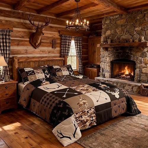 Juego de edredón de camuflaje para niños, tamaño individual, silueta de flecha de animales, decoración de cabaña de Navidad, edredón de plumón de