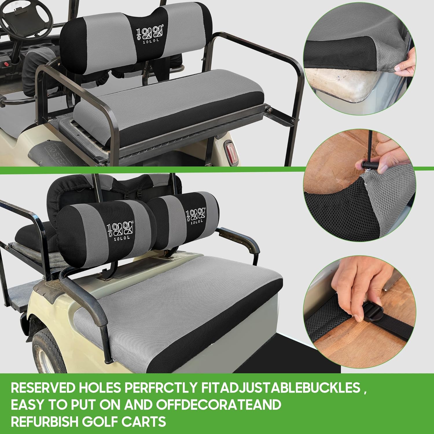 10L0L Golf Cart Front & Rear Seat Covers Full Set for Yamaha G2 G8 G9 G11 G14 G16 G19 G20 G21 G22 & Club Car DS Pre-2000, Tomberlin Emerge E2, E-Z-GO Marathon, Fits 4 Passenger Seat Golf Cart