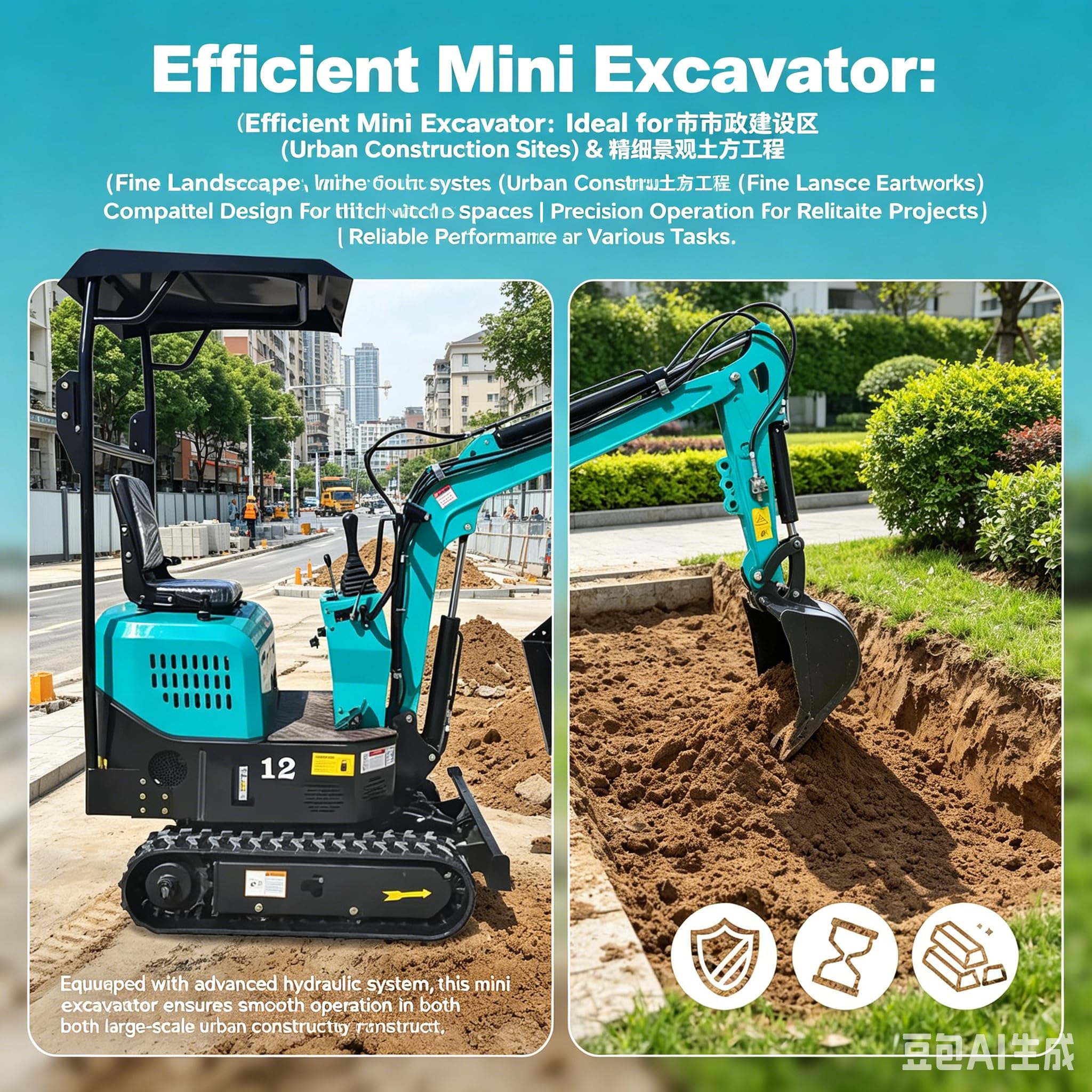 Baggerschaufel für Minibagger, Flache Zähne | Baggerlöffel mit Stiftschaft | Robustes Minibagger Zubehör für Erdverladung, Sand & Aushubarbeiten (50cm, 8T)