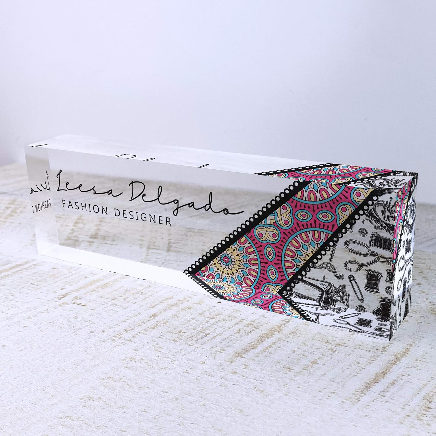 Artblox Personalized Name Plate For Desk | Black & White Marble Design On Clear Acrylic Glass | Custom Plaque Desk Name Plate Personalized Your Name And Credentials Office Office Sign Engraved Plaque - Image 5