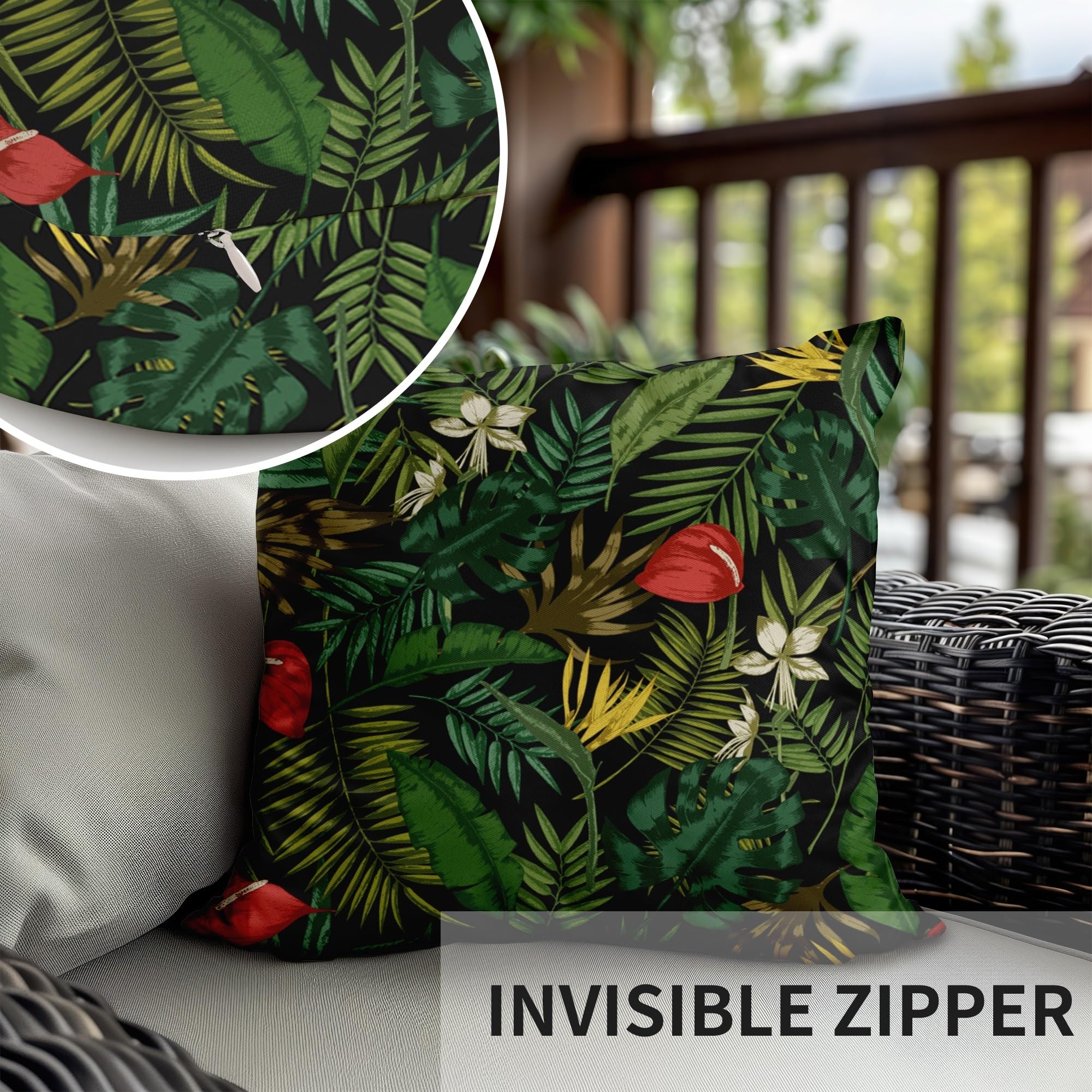 ggaimwf Pack of 2 Cushion Covers Jungle Leaf Tropical Leaves Forest Linen Look Throw Pillow Covers Leaf for Men Women Kids Sofa Floor Couch Bedroom Living Room Bench Seat Home Decorative 40x40cm - Image 3