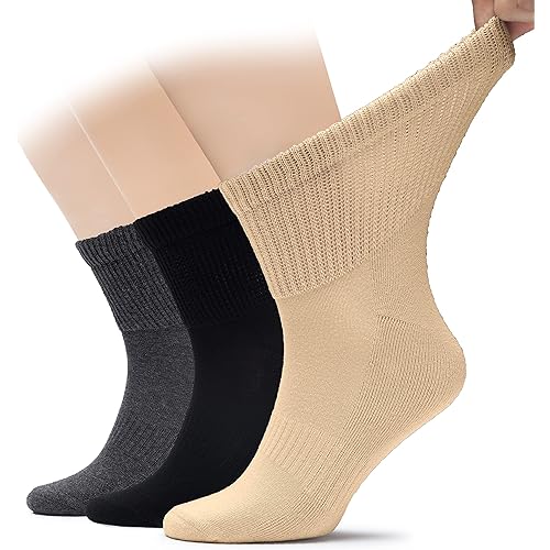 Hugh Ugoli Men's Cotton Diabetic Ankle Socks, Wide, Loose and Stretchy, Seamless Toe & Non Binding Top, Semi Cushion, 3 Pairs