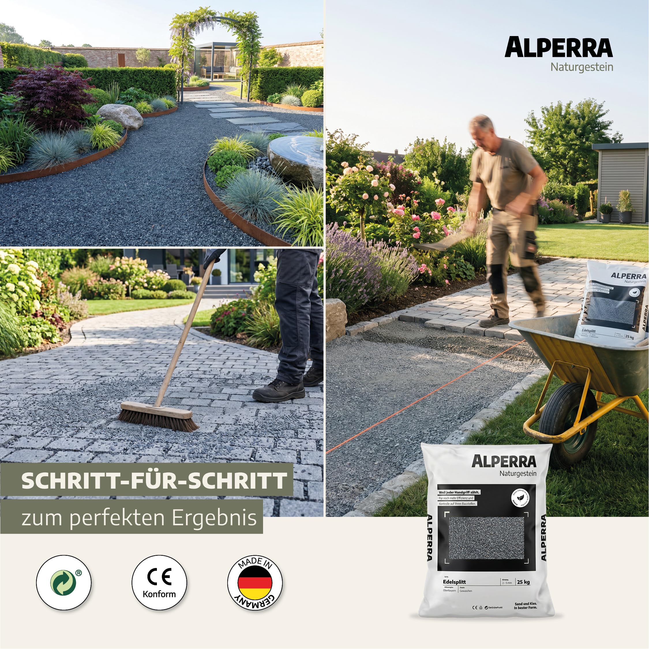 Edelsplitt 2-5 mm 25 kg anthrazit Ziersplitt für Garten & Wege | Zierkies, Ziersplitt, Dekosplitt & Dekorsteine für Garten, Beete, Wege, Grabgestaltung. Gewaschen, grau anthrazit marmoriert