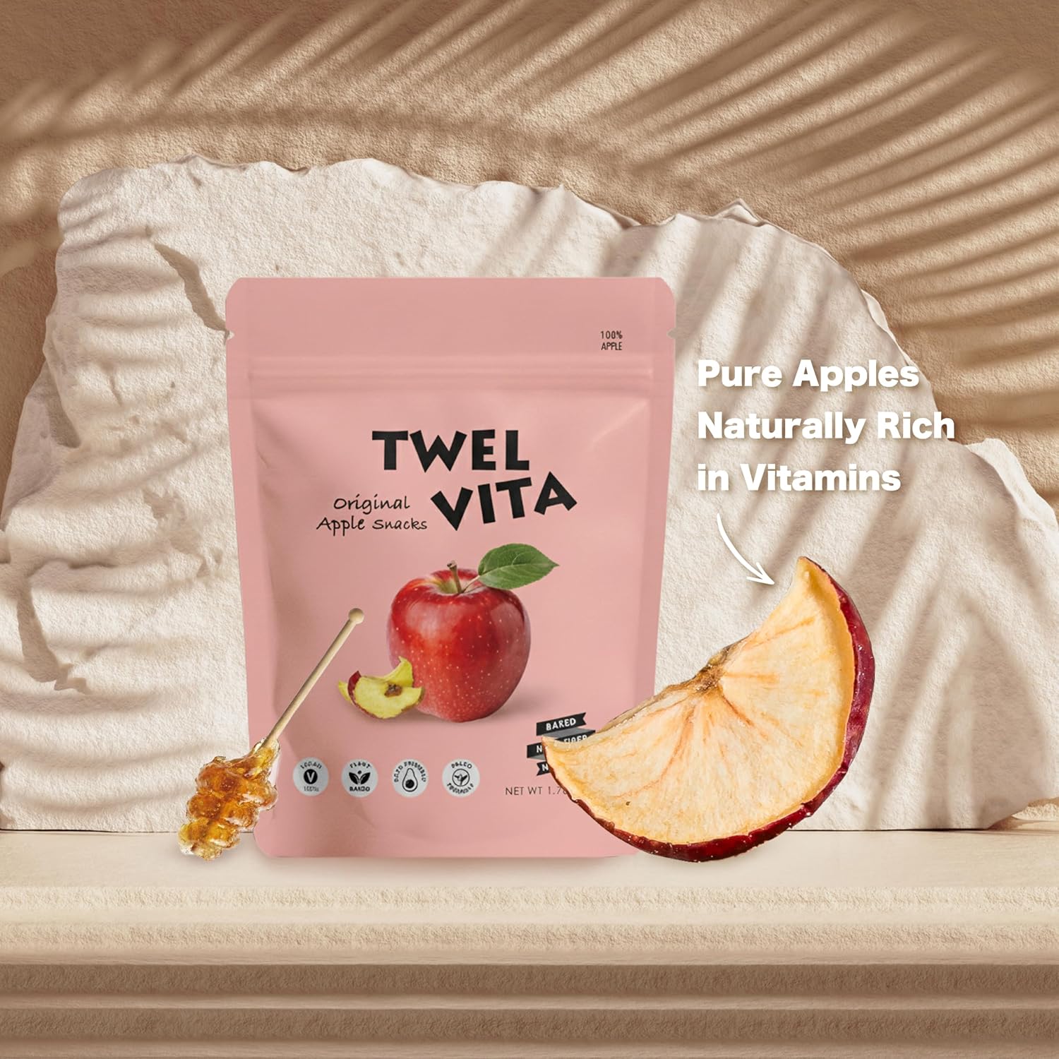 TWEL VITA Veggie & Fruit Crisps – Okra, Shiitake Mushroom, Green Bean & Fuji Apple | Vegan, Clean Label, Non-GMO, Gluten-Free Snack Variety Pack | 4-Pack (1.76 oz Each) (Fuji Apple)
