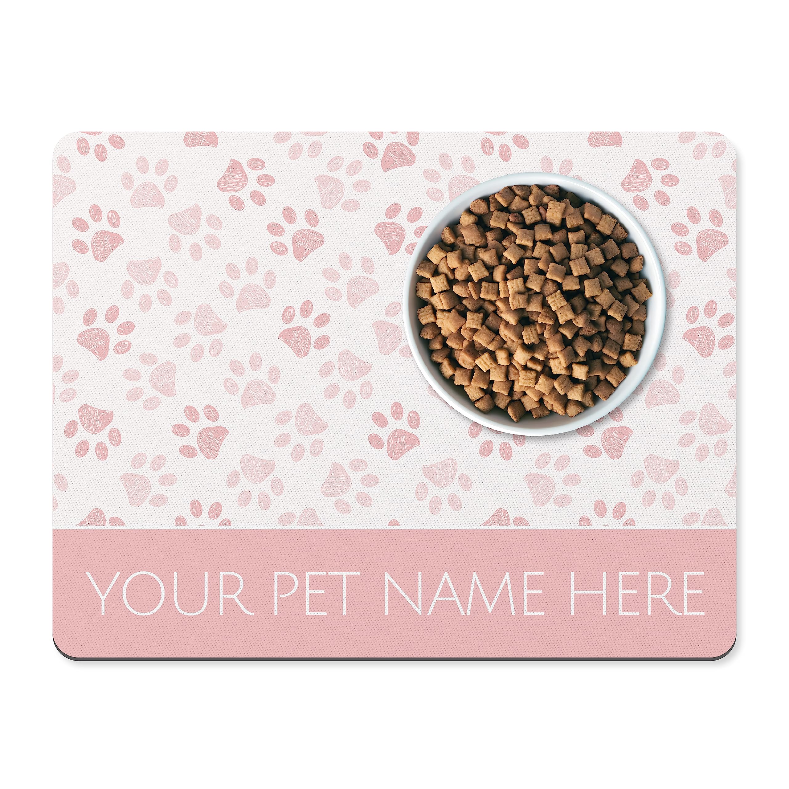 Personalised Dog Bowl Mat - Stylish Customised Pet Food Mat for Cats And Dogs (Pink)