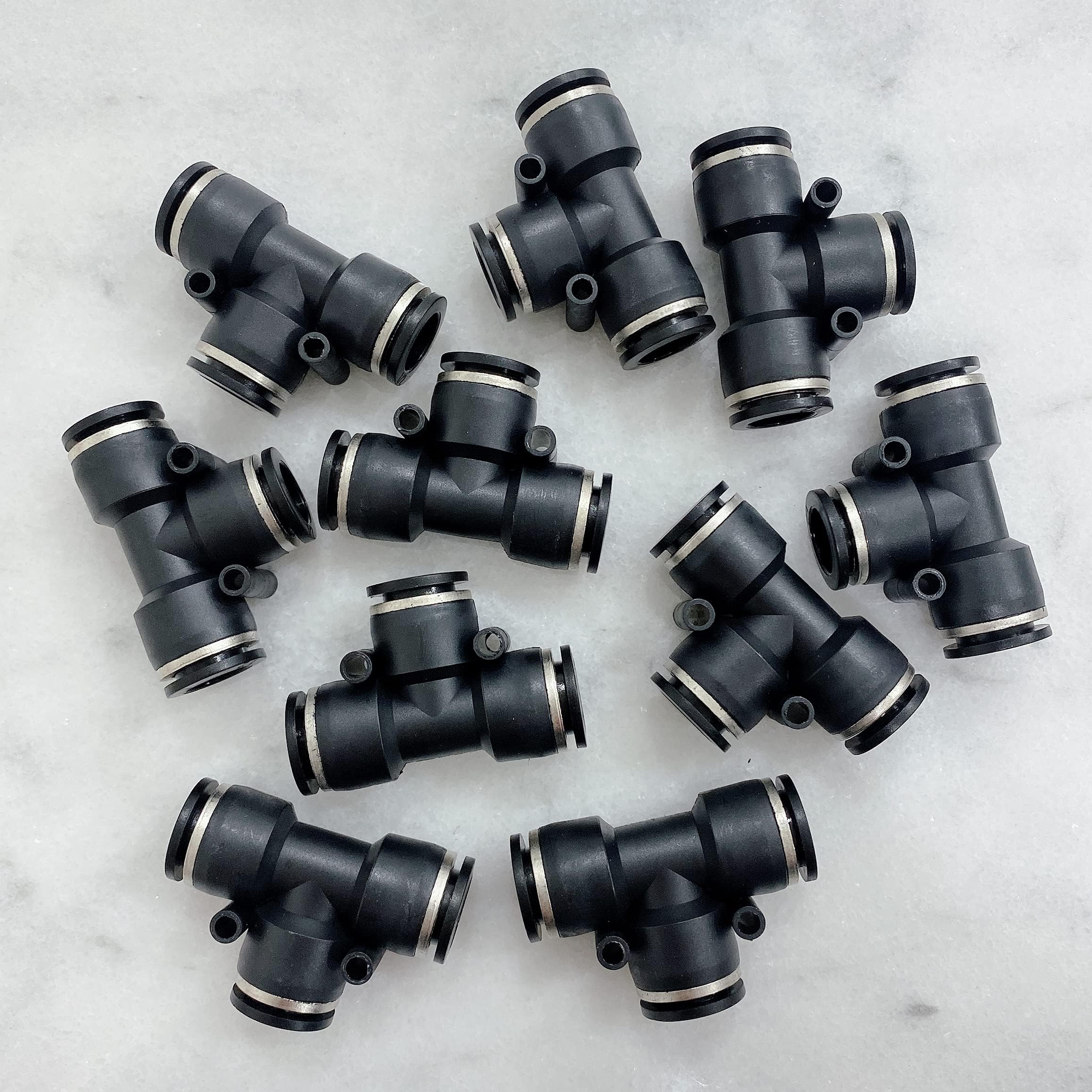 MacCan Pneumatic PUT12 Union Tee Air Hose Connectors 12mm x 12mm x 12mm Tube OD Push to Connect Fittings (Pack of 10)