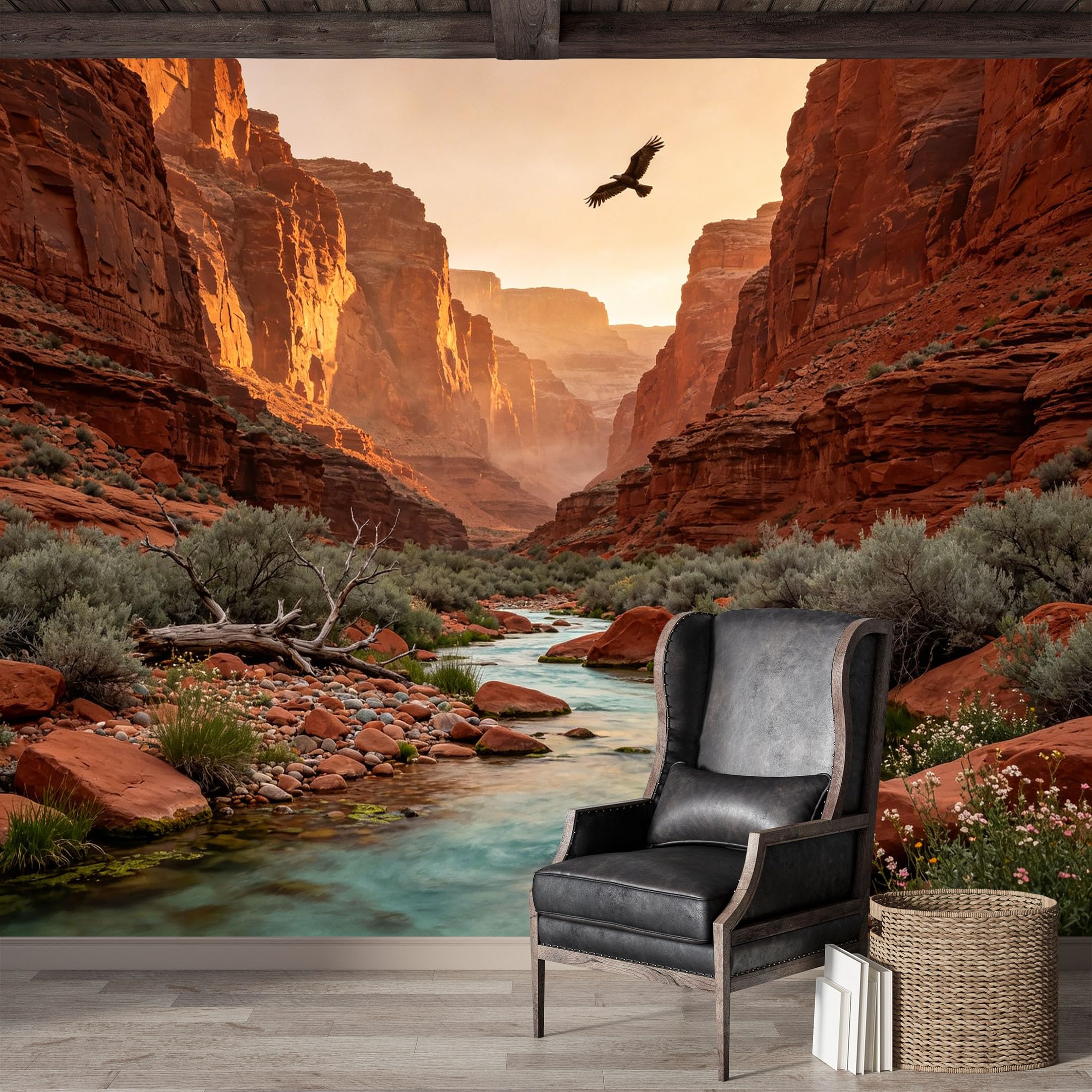 Custom Size Wall Mural,Grand Canyon River Eagle Landscape Premium Water Activated SelfAdhesive Wallpaper,Removable Wall Covering,Easy DIY Install Wall Art for Indoor Home Decor