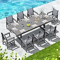 Vista 7 de SERWALL Juego de comedor al aire libre de 9 piezas, mesa y sillas de polietileno de alta densidad de 84 pulgadas para 8, juego de muebles de patio