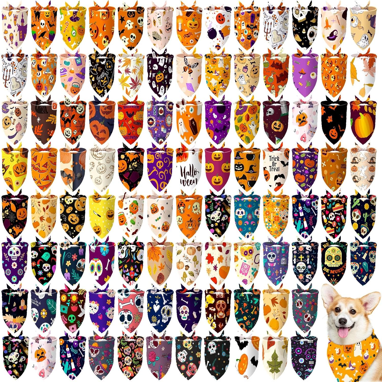 Halloween dog bandanas bulk set for medium to large dogs