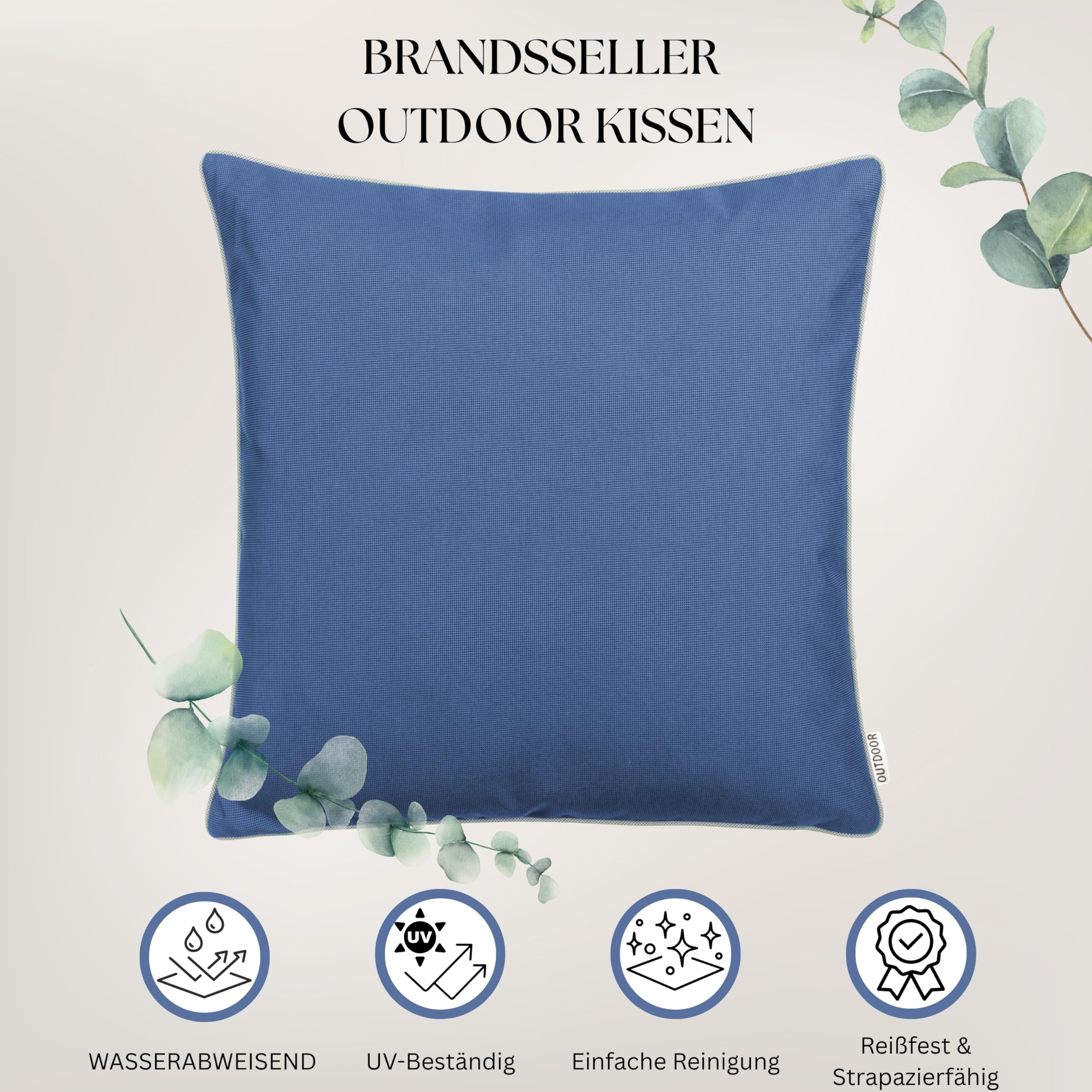 Brandsseller 2-delige set outdoor Kussens 45x45 cm – Waterafstotend & weerbestendig – Sier- en tuinkussens met bies – Decoratieve bankkussens voor balkon & terras – Grijs