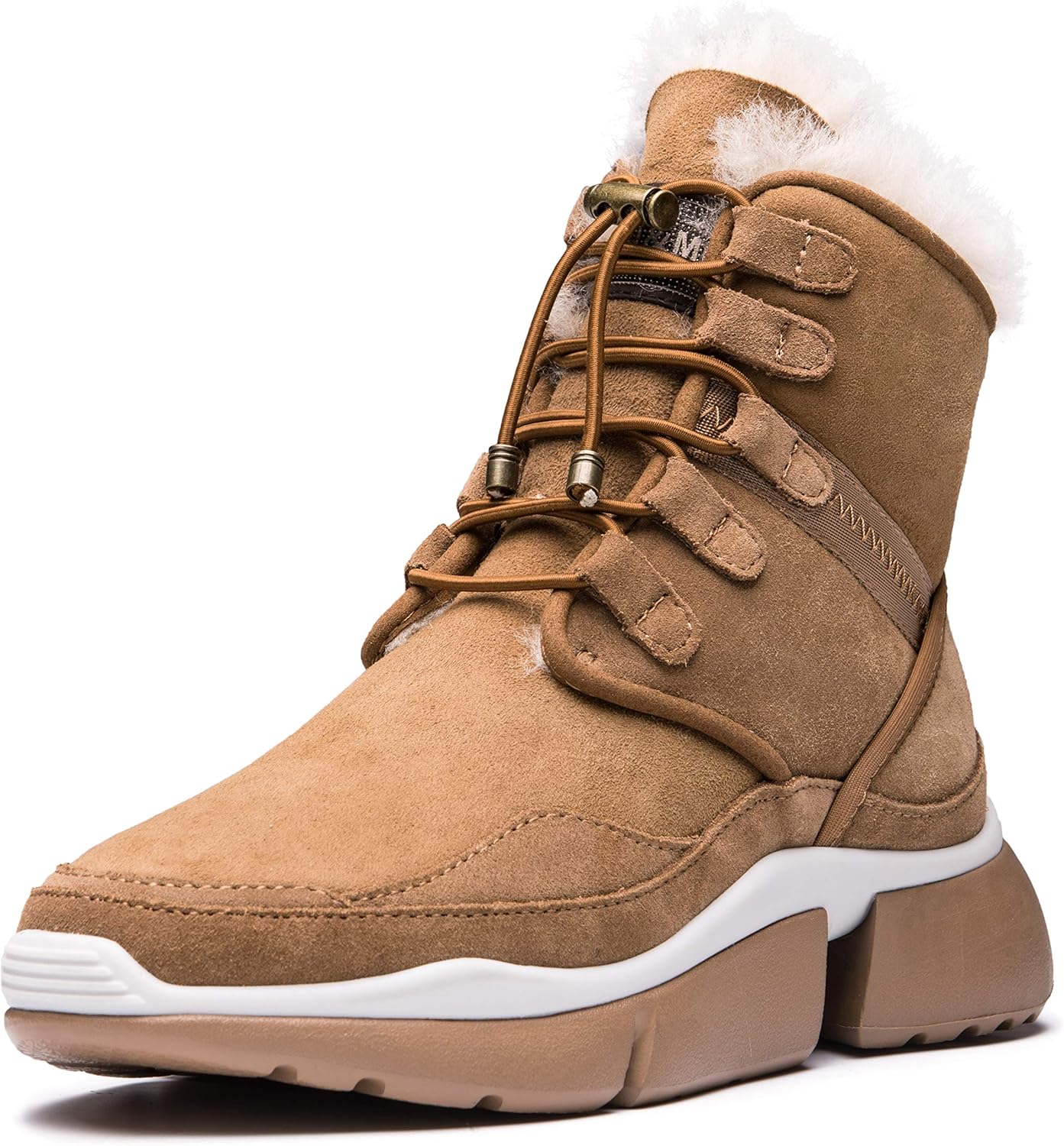 AUMU Retro Metal Buckle Suede Upper Elevator Hidden Heel Lace Up Winter Snow Boots