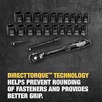 Vista 5 de DEWALT - Juego de llaves de impacto con carraca, métrica/SAE, 1/2" de transmisión, juego de 23 piezas con estuche (DWMT74739)