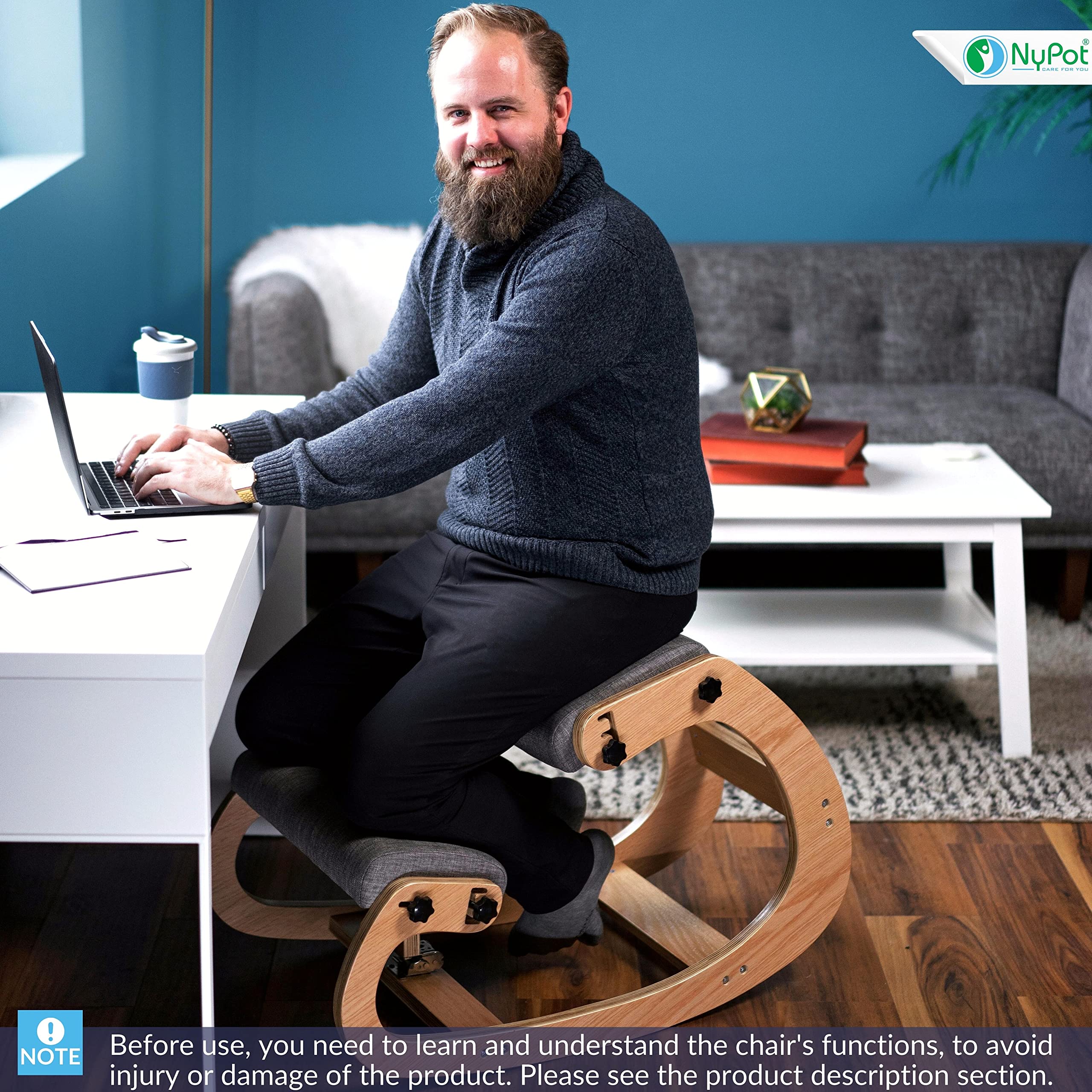 NYPOT Ergonomic Kneeling Chair Adjustable Rocking Knee Chair Posture