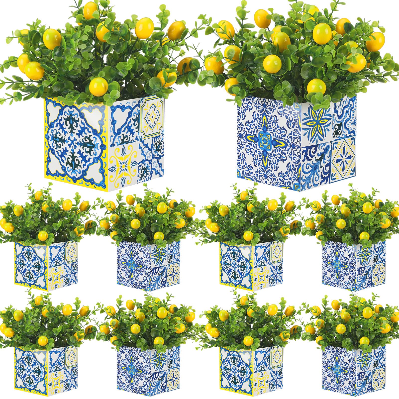 Giegxin Blaue Fliesen, Zitronendekoration, Amalfiküste, Dekoration mit künstlichen Zitronenzweigen für Capri, mediterran, Positano, Hochzeit, Geburtstag, Party-Dekoration (8 Sets)