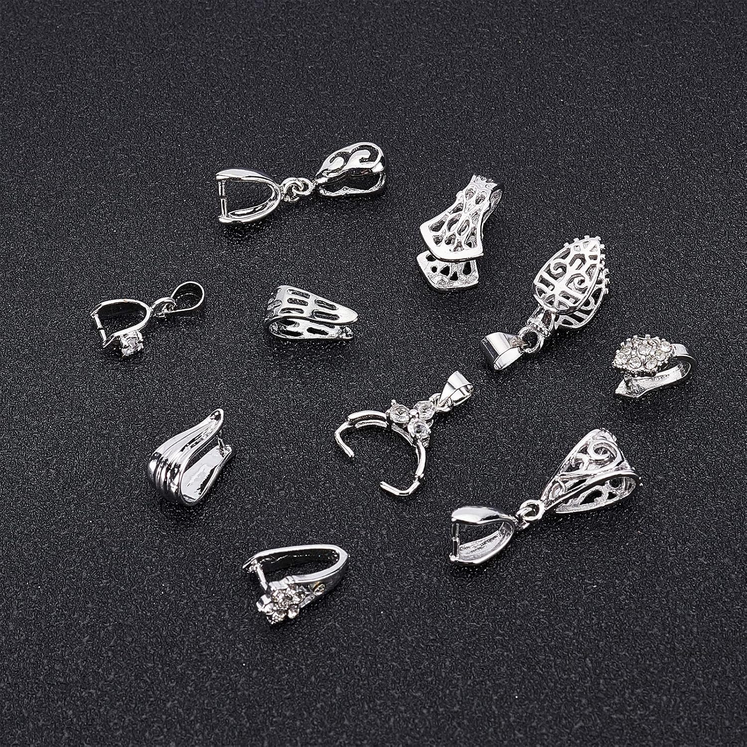 SUPERFINDINGS 40pcs Brass Pendant Pinch Bails 10 Styles Platinum Ice Pick Pinch Bail Bead Pendant Connector Filigree Rack Plating Jewelry Clasps for Jewelry Making Buckles Charm - Image 5