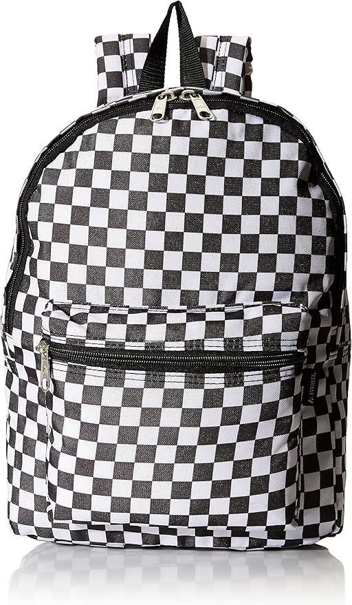 white checkered backpack