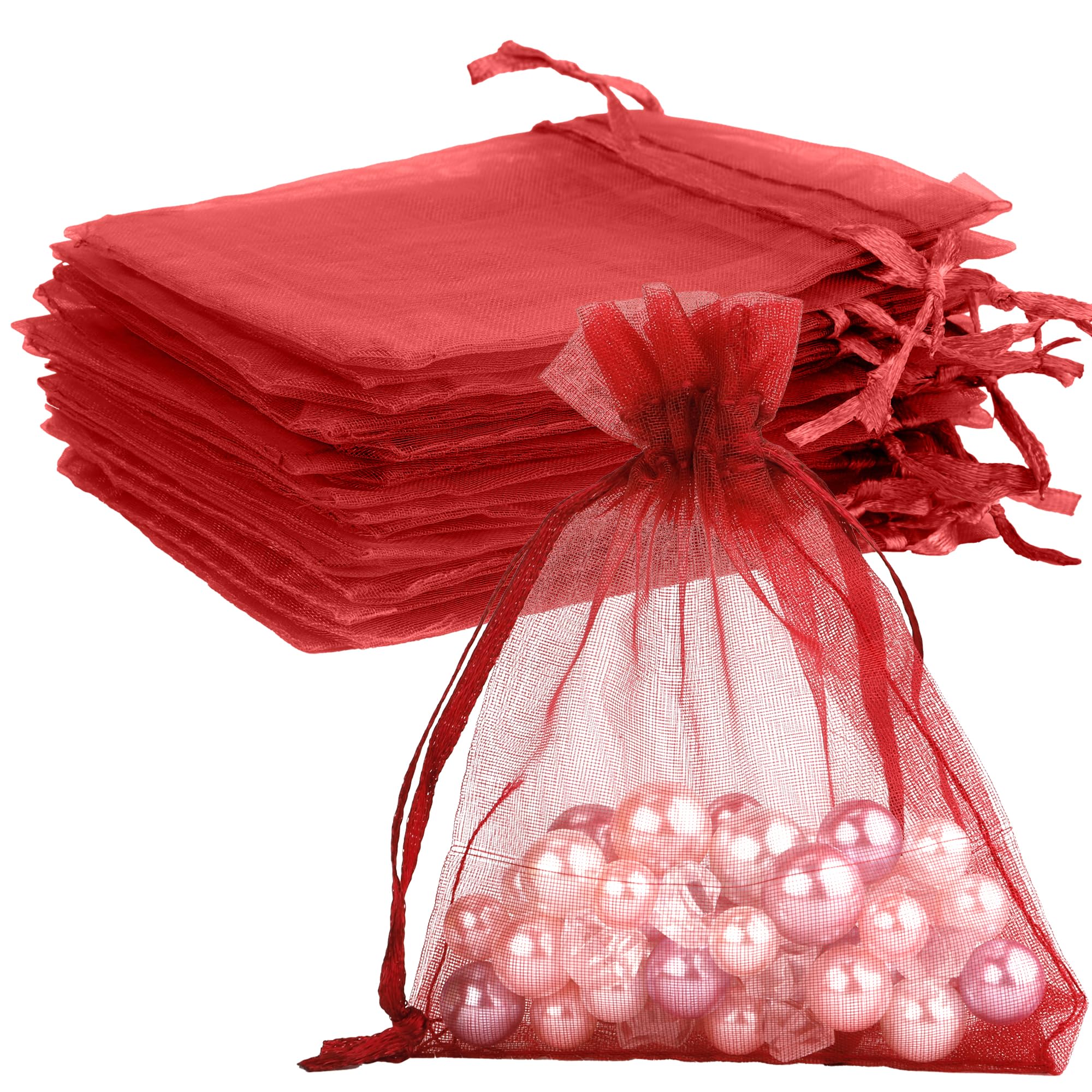 BOEIAC Organza Bags: 50 Mini Mesh Candy Bags - Small Size (4 x 6 inch) for Wedding, Party, Valentine's Day Favor - Burgundy