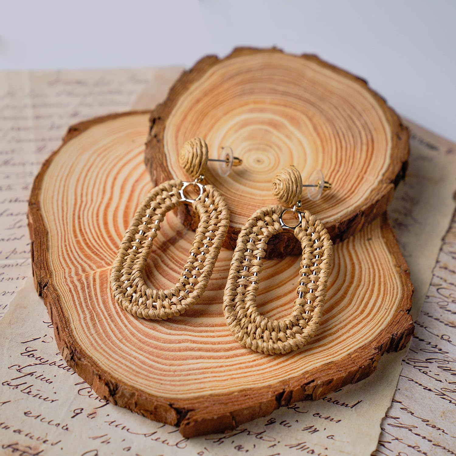 Raffia Oval Earrings for Women - Boho Woven Rattan Earrings for Summer Beach - Tropical Vacation Earrings - Image 3